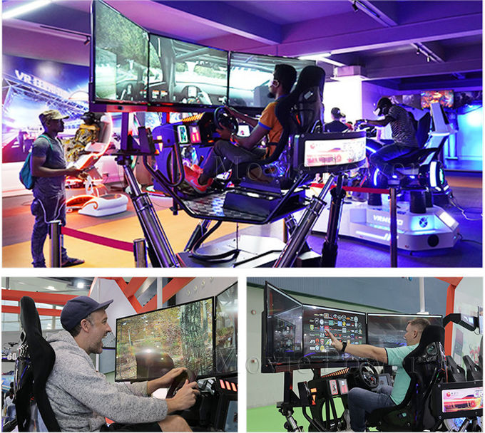 เครื่องจำลองไฟเบอร์กลาส 9D, เครื่องเกมจำลองการแข่งรถ VR แบบไดนามิก 6 Dof 3 เครื่องจำลองการขับรถหน้าจอ 1
